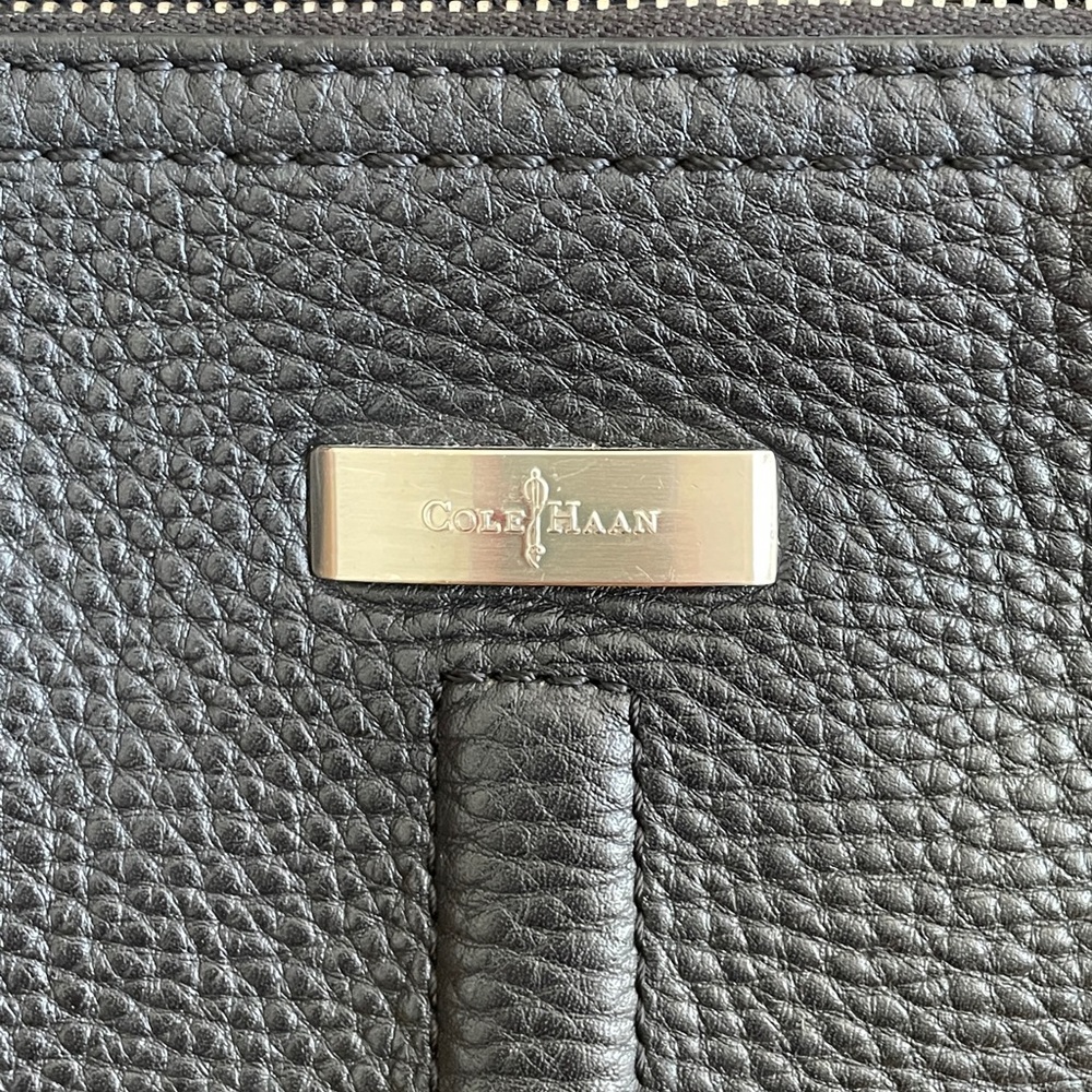 Cole Haan Structured Black Pebbled Leather Satchel Handbag - Picture 2 of 16